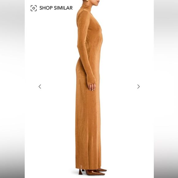SER.O.YA Kim Brown Mock Neck Bodycon Dress maxi gown $258 NWT M - Picture 7 of 13